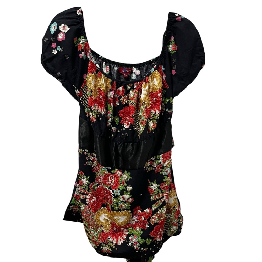 Puff short sleeve embroidered and beaded top by Uttam London